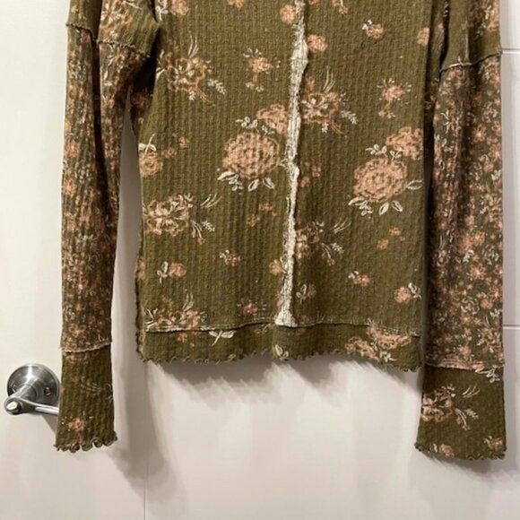 Free People We The Free Clover Floral Long Sleeve Thermal Shirt Size Large Green - Picture 10 of 16